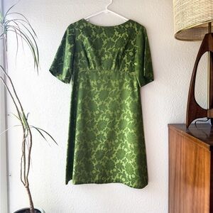 Olive Green Brocade Empire Waist Babydoll Cocktail Dress
